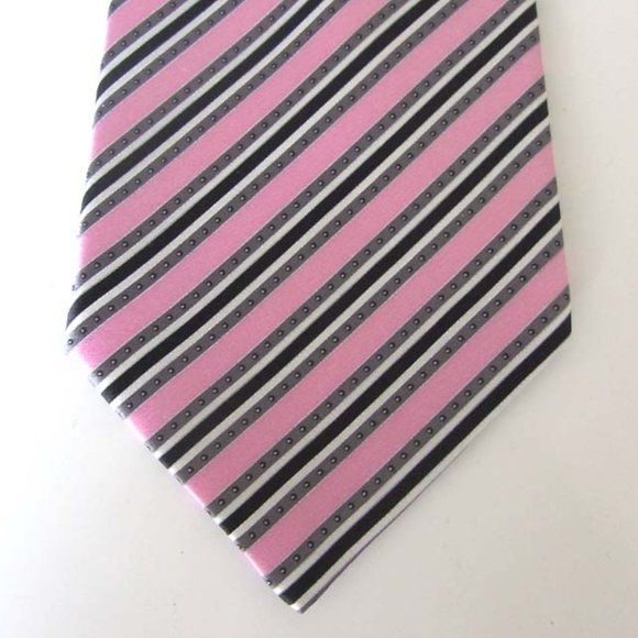 STEFANO RICCI pink/blk/white striped tie 100% silk - Picture 5 of 7